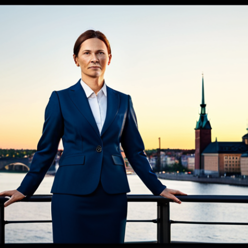 Home 14 **
A professional businesswoman in a tailored, modest business suit, standing confidently in front of the Stockholm skyline at sunrise, fully clothed, appropriate attire, safe for work, perfect anatomy, correct proportions, professional photography, high quality, family-friendly.
**