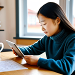 Pinyin & Flashcards (Beginner Focus)**

A student sits at a bright wooden desk in a cozy, sunlit Swedish "fika" setting (coffee and pastry visible), studying Pinyin charts and using digital flashcards on a tablet. She's wearing a comfortable, fully clothed, and appropriate sweater and jeans. The scene emphasizes focus and calm learning. Safe for work, appropriate content, family-friendly, modest attire, perfect anatomy, natural proportions, educational illustration.

**